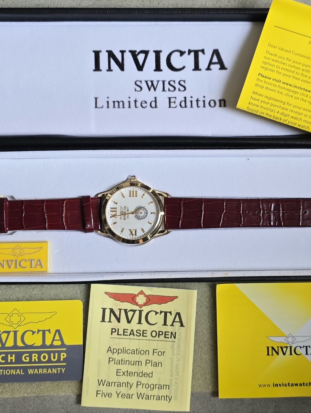 NEW - Invicta Limited Edition Gold-Tone Watch with Burgundy Leather Strap